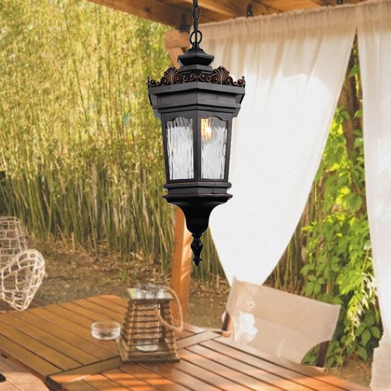 Water Glass Lantern Pendant Ceiling Light Classic 1 Head Corridor Down Lighting in Black