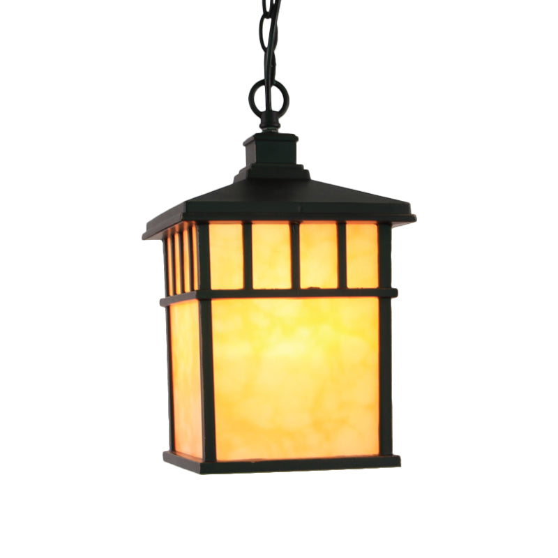 Corridor Lantern Pendante Traditional Grosted Glass 1-Light Black Suspension Light