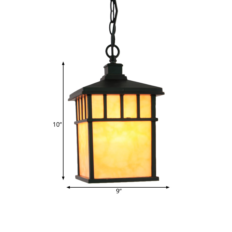 Corridor Lantern Pendante Traditional Grosted Glass 1-Light Black Suspension Light