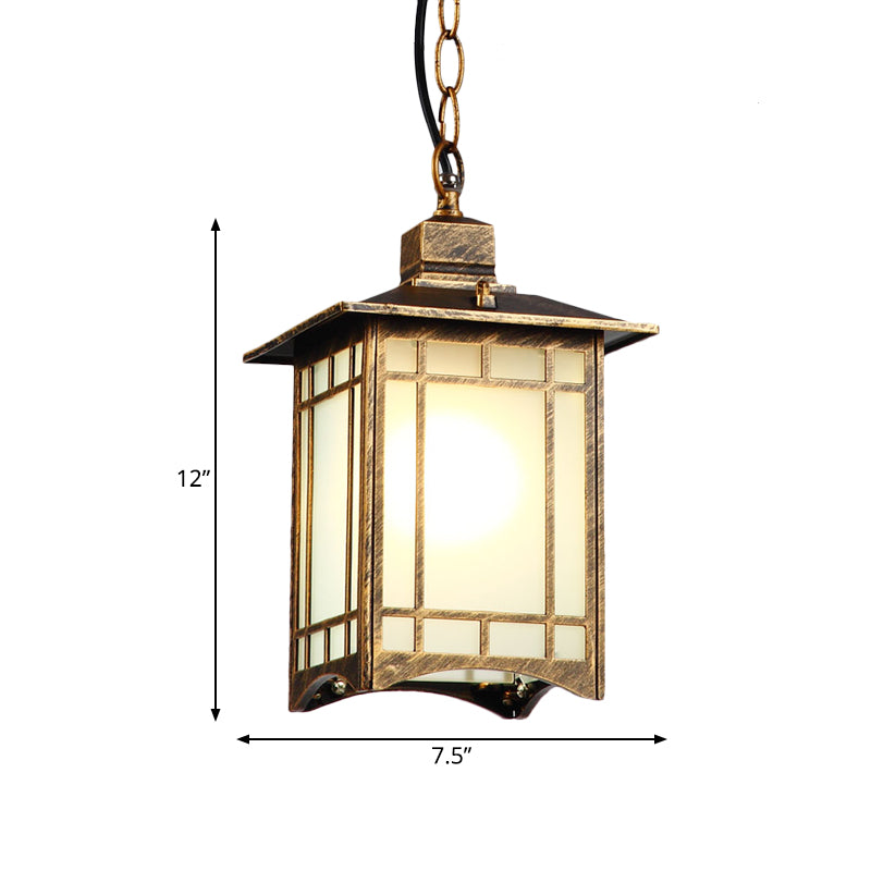 1 tête Opal Glass Pending Lighting Country Bronze Lantern Shade Outdoor Hanging Light Kit