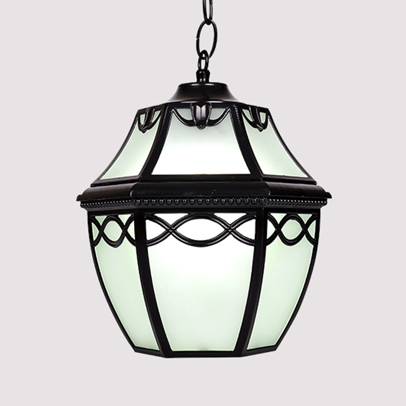 Black Birdcage Suspension Pendant Cottage White Glass 1-Bulb Courtyard Hanging Ceiling Light