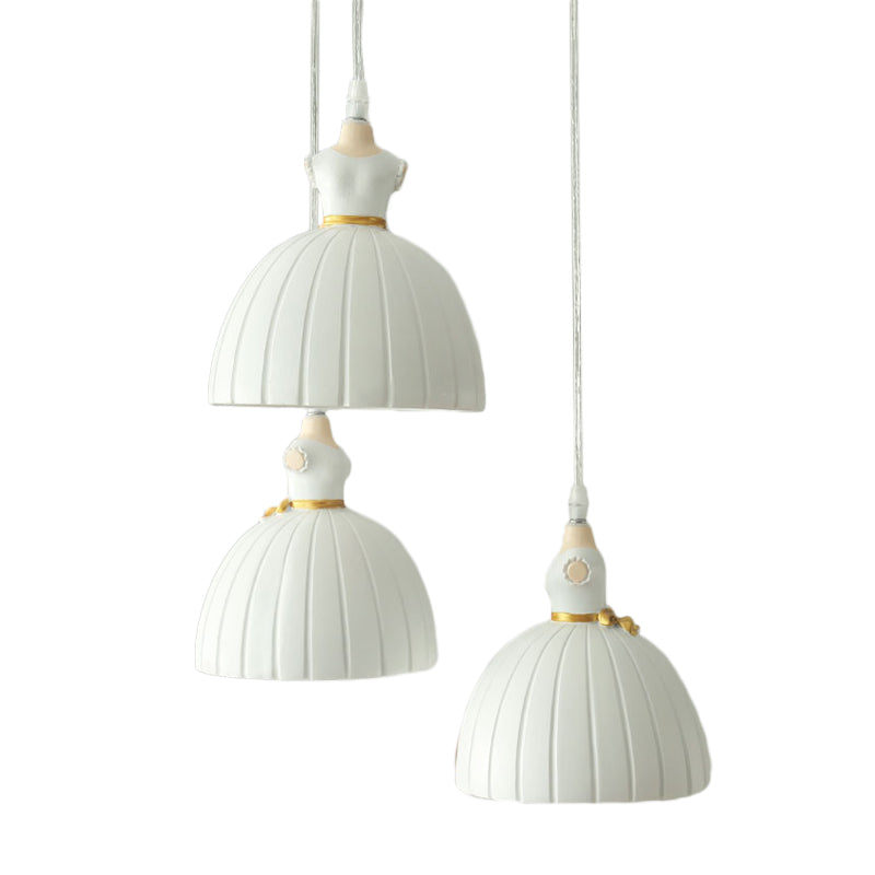 Ballet Skirt Cluster Pendant Light Kids Resin 3-Head Girl's Room Ceiling Suspension Lamp in White