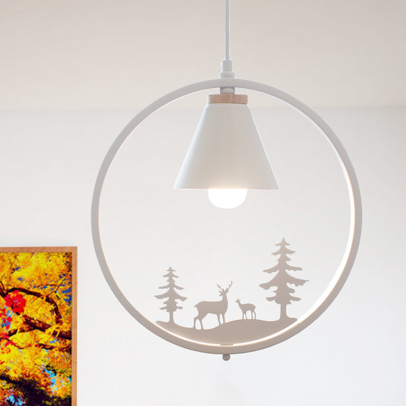 Eisenkegelschatten Anhängerlampe Nordic 1 Glühbirne Schwarz/Weiß -Hangleuchte mit Papierschnittdekoration