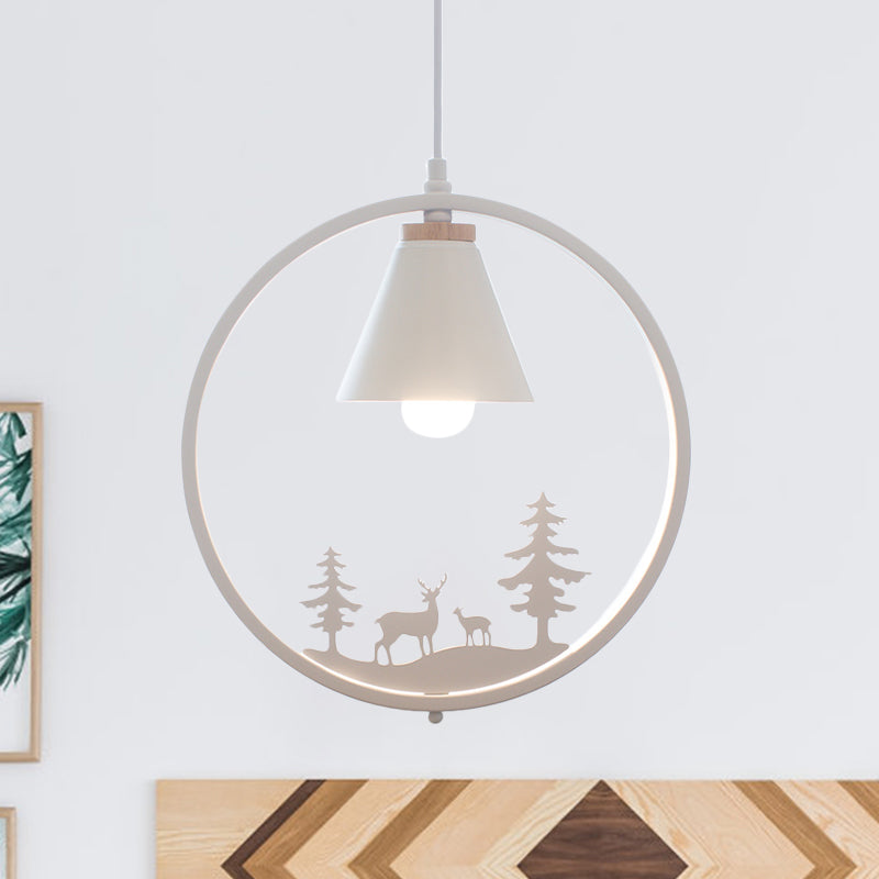 Eisenkegelschatten Anhängerlampe Nordic 1 Glühbirne Schwarz/Weiß -Hangleuchte mit Papierschnittdekoration