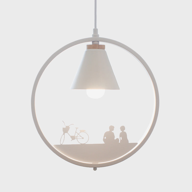 Eisenkegelschatten Anhängerlampe Nordic 1 Glühbirne Schwarz/Weiß -Hangleuchte mit Papierschnittdekoration