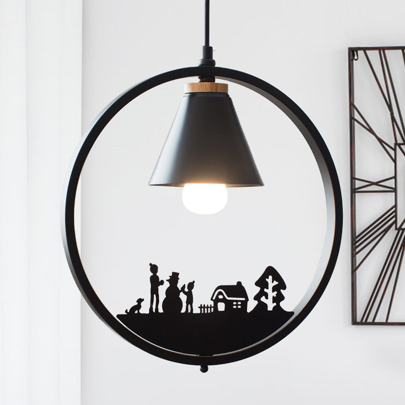 Eisenkegelschatten Anhängerlampe Nordic 1 Glühbirne Schwarz/Weiß -Hangleuchte mit Papierschnittdekoration