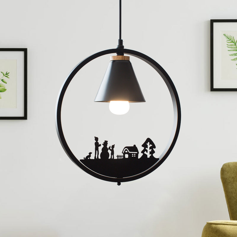 Eisenkegelschatten Anhängerlampe Nordic 1 Glühbirne Schwarz/Weiß -Hangleuchte mit Papierschnittdekoration