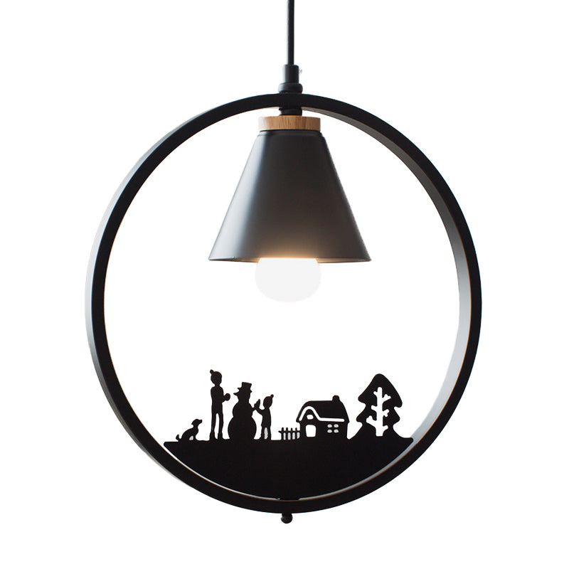 Eisenkegelschatten Anhängerlampe Nordic 1 Glühbirne Schwarz/Weiß -Hangleuchte mit Papierschnittdekoration