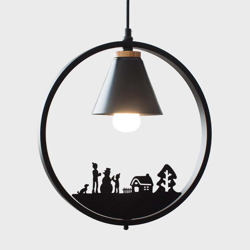 Eisenkegelschatten Anhängerlampe Nordic 1 Glühbirne Schwarz/Weiß -Hangleuchte mit Papierschnittdekoration