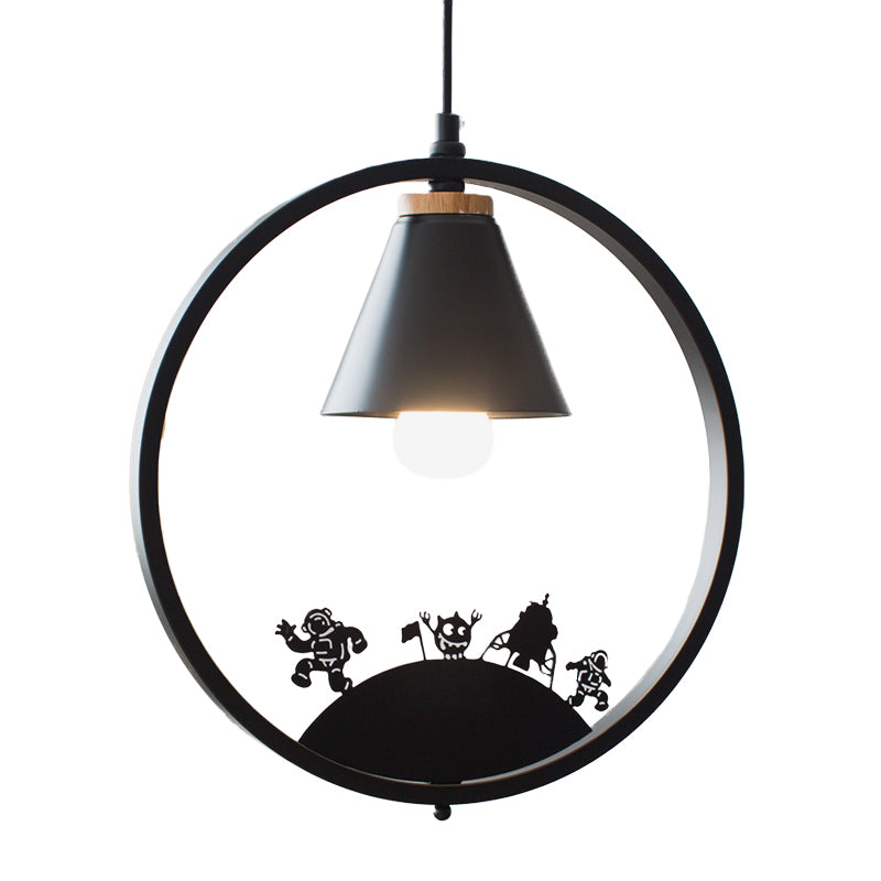 Eisenkegelschatten Anhängerlampe Nordic 1 Glühbirne Schwarz/Weiß -Hangleuchte mit Papierschnittdekoration