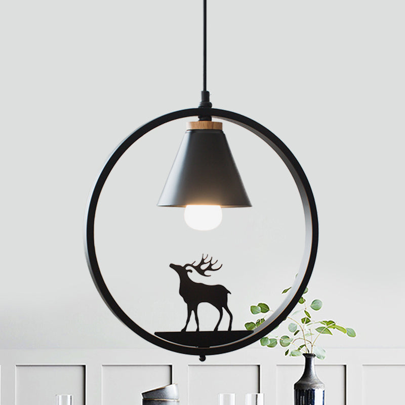 Eisenkegelschatten Anhängerlampe Nordic 1 Glühbirne Schwarz/Weiß -Hangleuchte mit Papierschnittdekoration