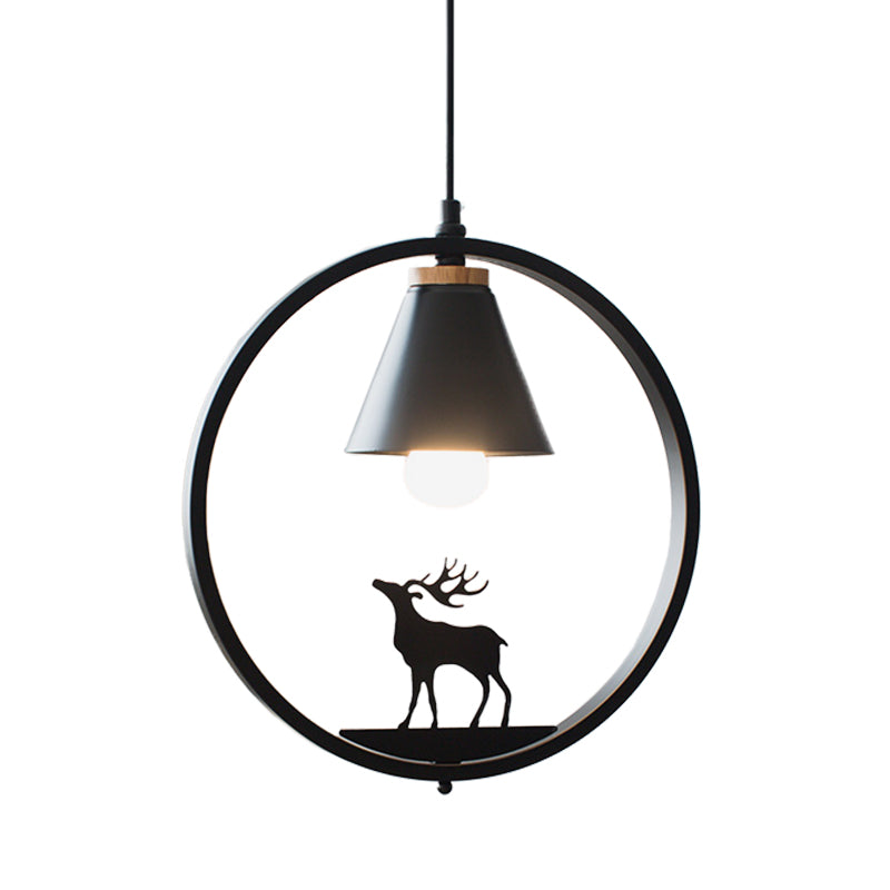 Eisenkegelschatten Anhängerlampe Nordic 1 Glühbirne Schwarz/Weiß -Hangleuchte mit Papierschnittdekoration