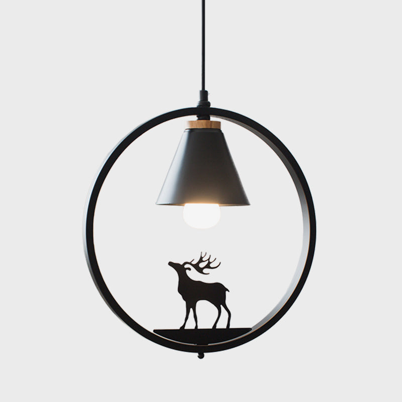 Eisenkegelschatten Anhängerlampe Nordic 1 Glühbirne Schwarz/Weiß -Hangleuchte mit Papierschnittdekoration