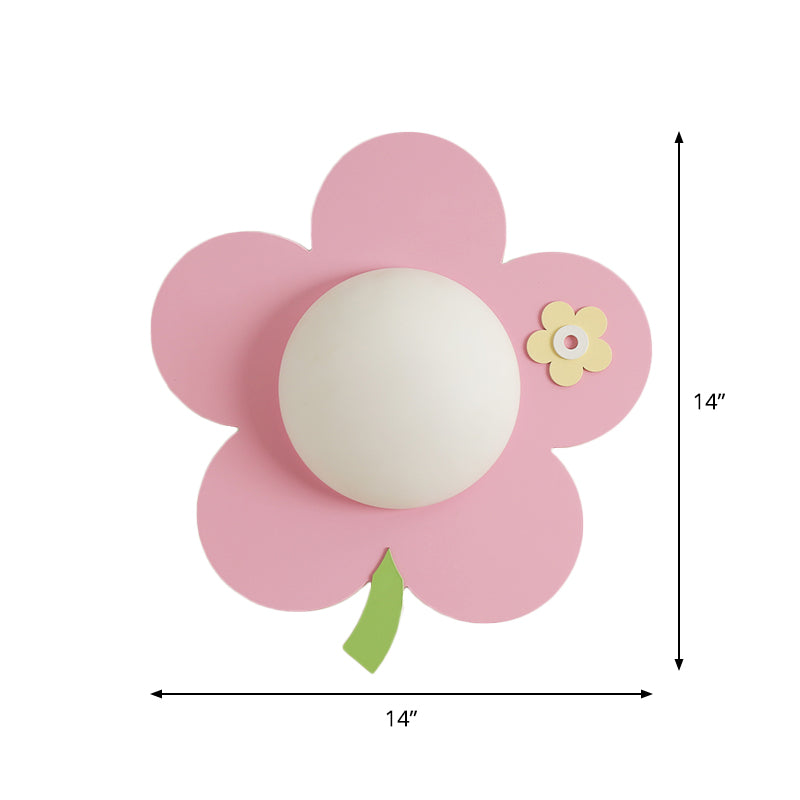 Flower Wall Light Sconce Cartoon Wood 1-Light Pink Finish LED Wall Mount Lamp Fixture