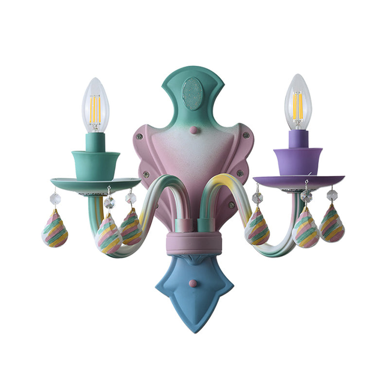 Lampada a parete a candela del macaroon Metallic 2 lampadina a parete da comodino in rosa con goccia di cristallo