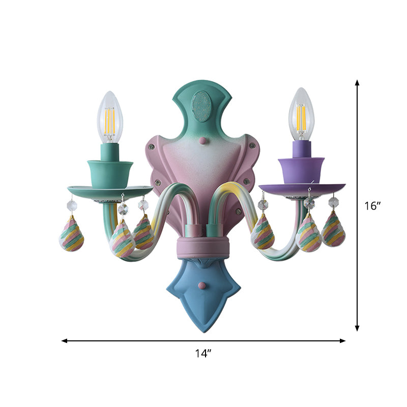 Lampada a parete a candela del macaroon Metallic 2 lampadina a parete da comodino in rosa con goccia di cristallo