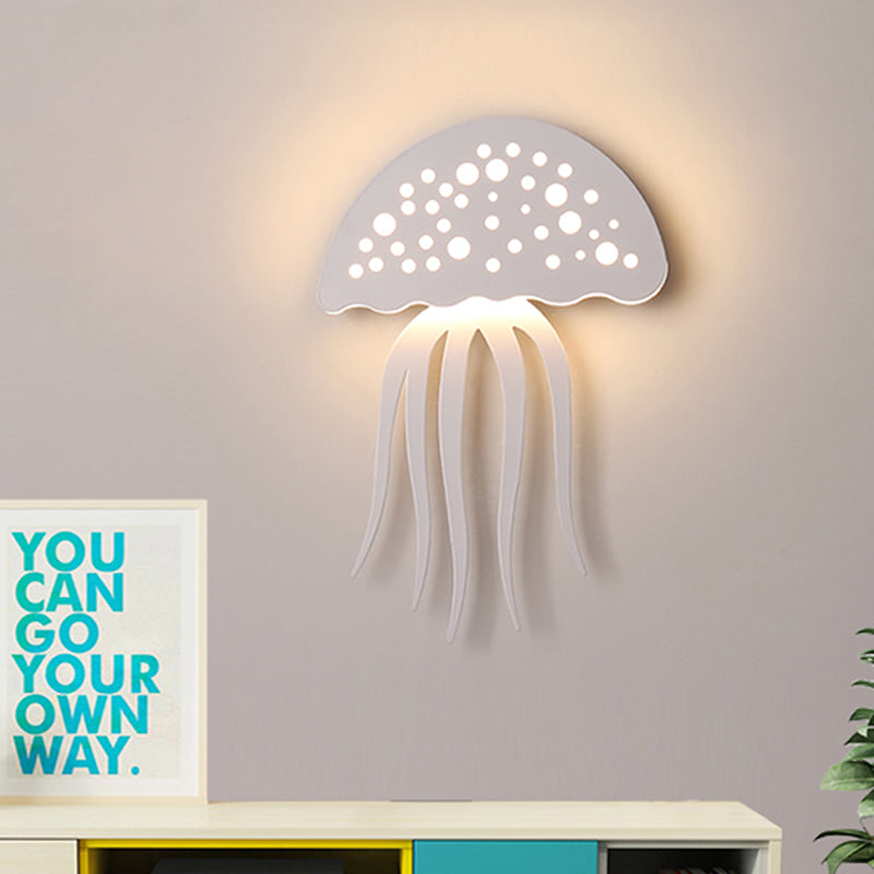 Jellyfish-Shape Sconce Lighting Cartoon Metal LED White Wall Lamp Fixture for Living Room