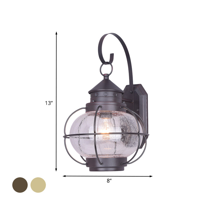 Coffee/Bronze Lantern Wall Light Retro White/Clear Glass 1 Head Outdoor Wall Lighting with Wire Cage