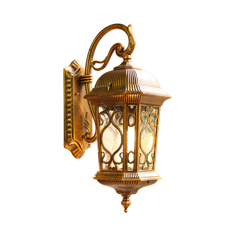Birdcage Balcony Sconce Wall Light Retro Ripple Glass Single Light Bronze Wall Lamp Fixture