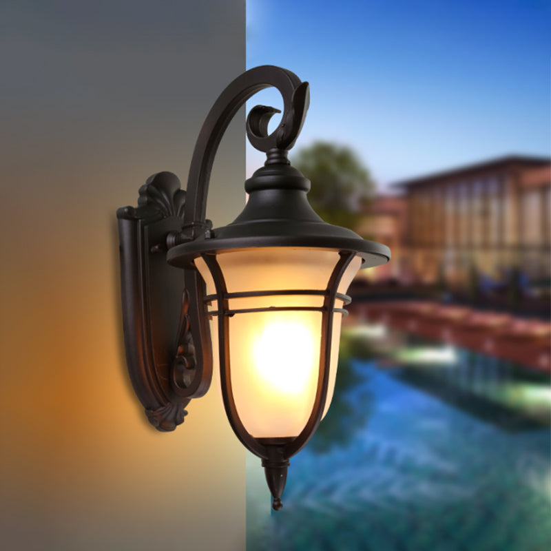 Milk Glass Coffee Sconce Lamp Urn 1 Light Countryside Wall Mounted Light Fixture for Courtyard