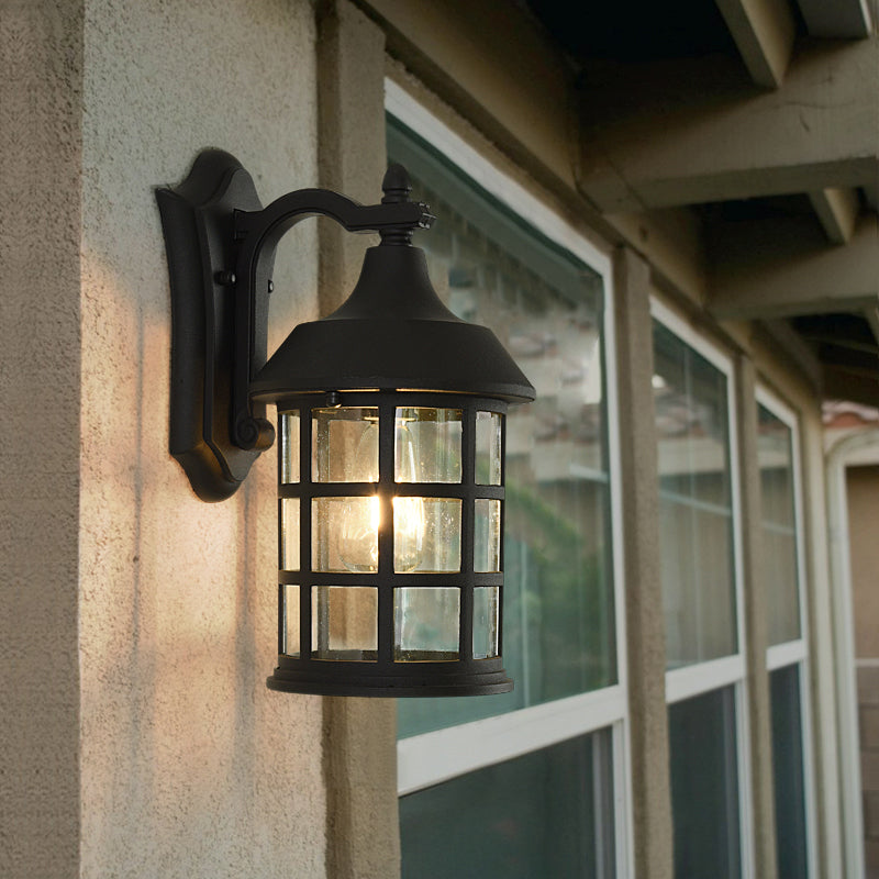 Vogelkooi helder glazen wandlamp landelijk enkele lamp binnenplaats muur sconce in zwart met metalen frame