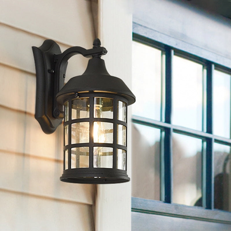 Vogelkooi helder glazen wandlamp landelijk enkele lamp binnenplaats muur sconce in zwart met metalen frame