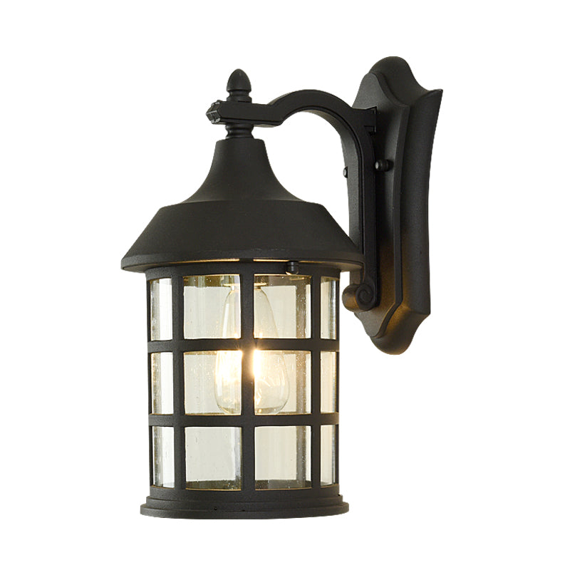 Vogelkooi helder glazen wandlamp landelijk enkele lamp binnenplaats muur sconce in zwart met metalen frame