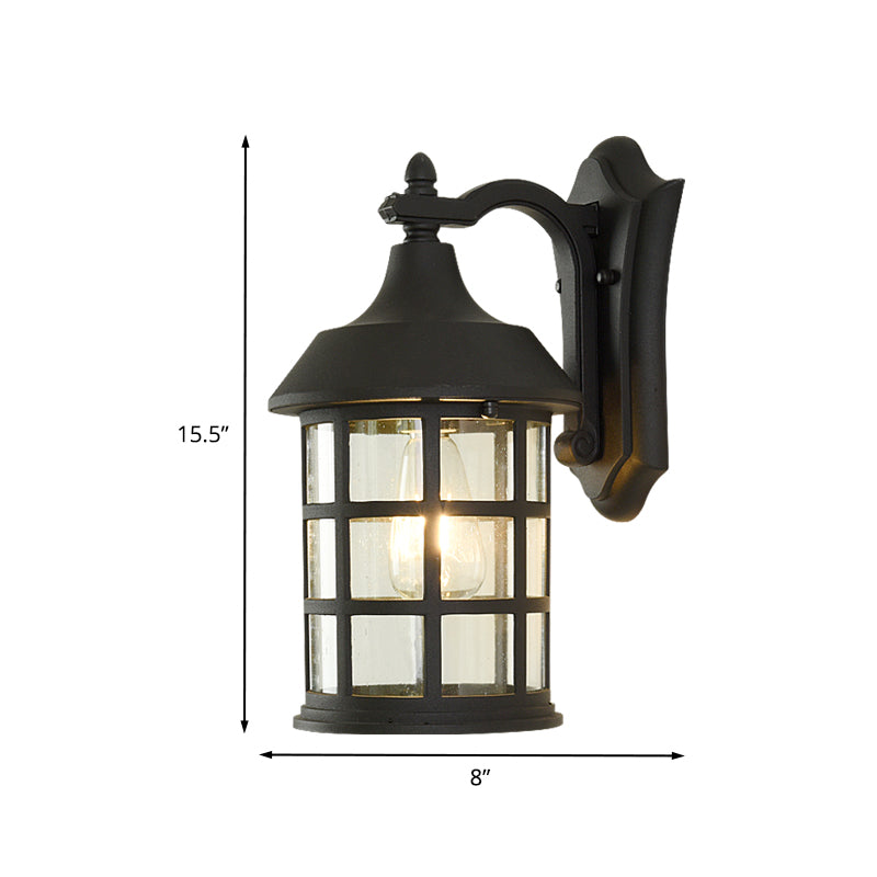 Vogelkooi helder glazen wandlamp landelijk enkele lamp binnenplaats muur sconce in zwart met metalen frame