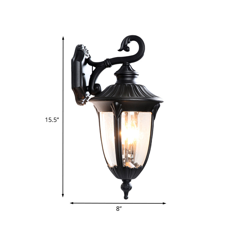 Verre à bulles transparente Noir applique Urne 1 tête de lampe murale rustique avec bras de curling pour extérieur