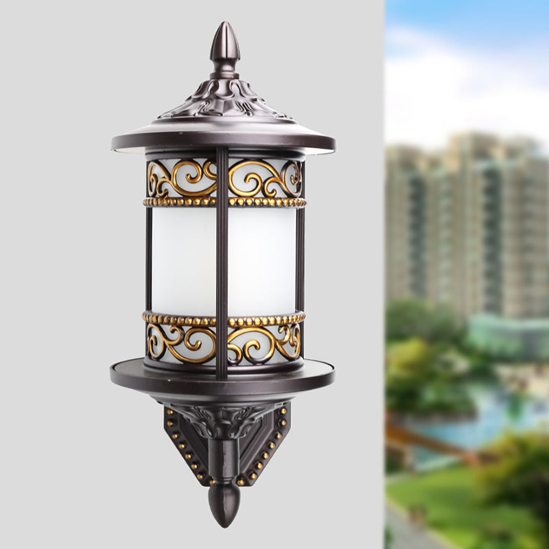 Swoop Opal Glass Sconce Lamp Countryside Single Head Courtyard Wall Light in Dark Coffee