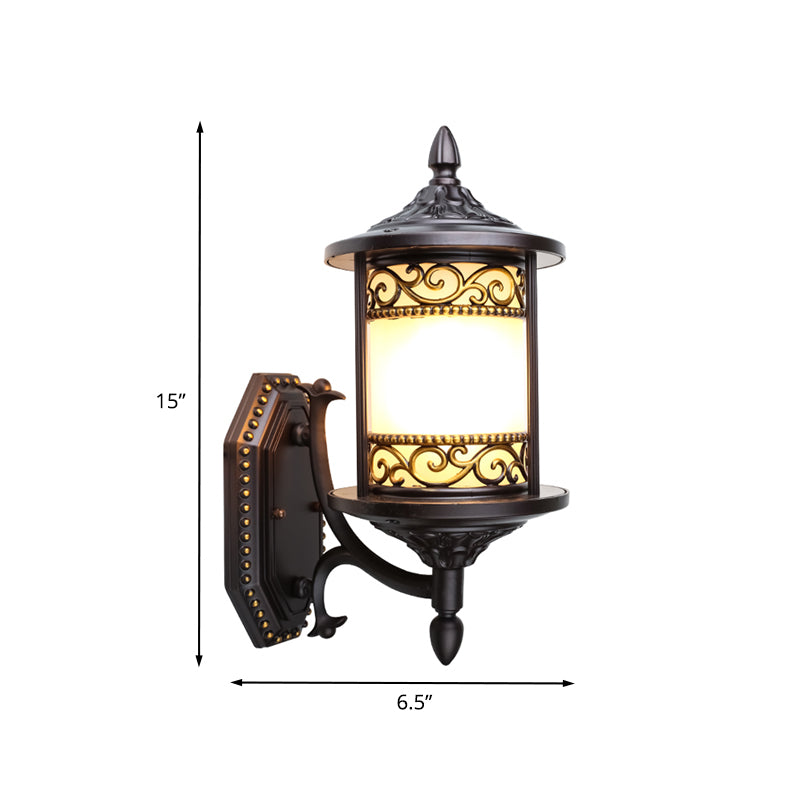 Swoop Opal Glass Sconce Lamp Countryside Single Head Courtyard Wall Light in Dark Coffee
