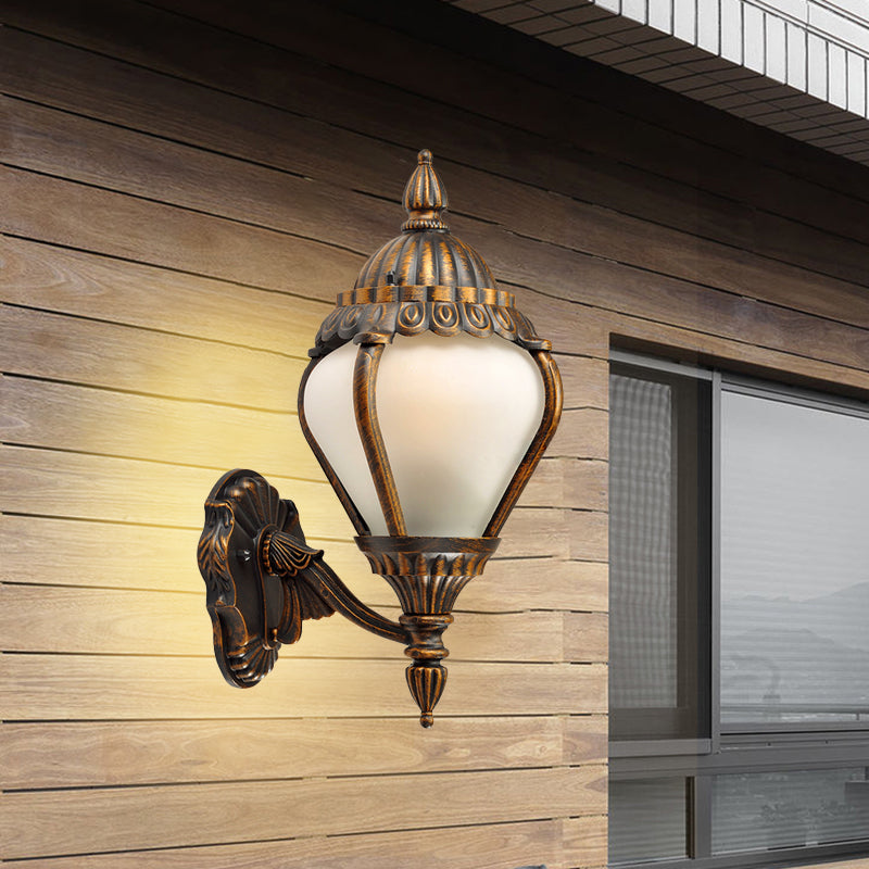 Frosted Glass Bronze Wall Lighting Lantern Single Bulb Rustic Wall Sconce Light Fixture for Outdoor, Up/Down