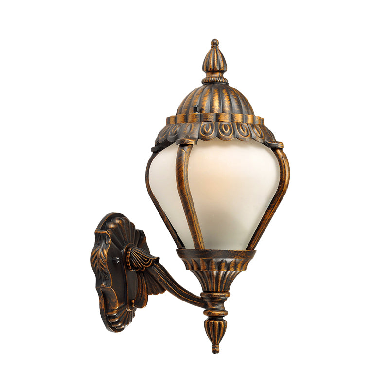 Frosted Glass Bronze Wall Lighting Lantern Single Bulb Rustic Wall Sconce Light Fixture for Outdoor, Up/Down