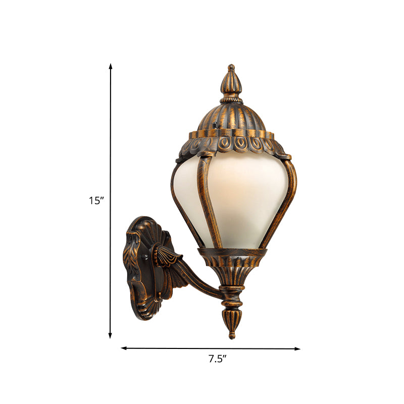 Frosted Glass Bronze Wall Lighting Lantern Single Bulb Rustic Wall Sconce Light Fixture for Outdoor, Up/Down