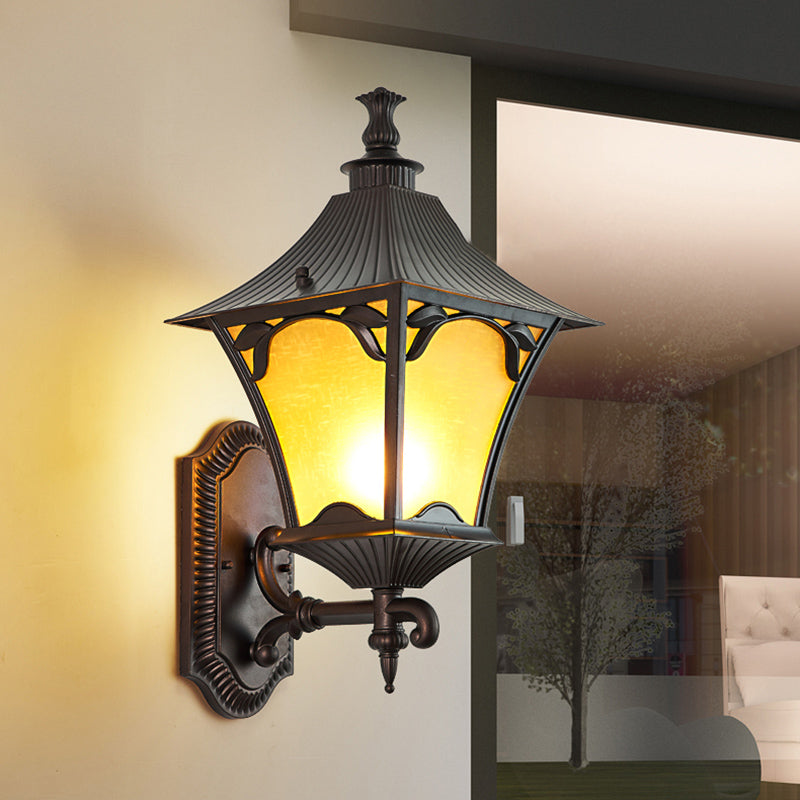 Straight Arm Outdoor Sconce Lamp Rural Yellow Glass 1-Light Wall Mounted Light Fixture