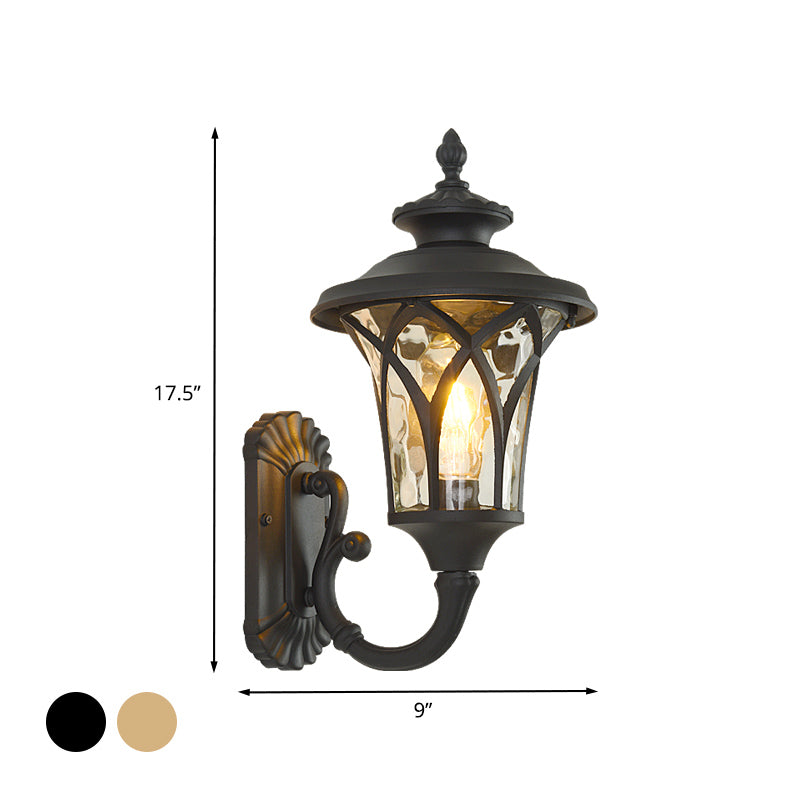 Arch Water Glass Wall Light Rural 1-Head Courtyard Wall Sconce Lighting Fixture in Black/Bronze