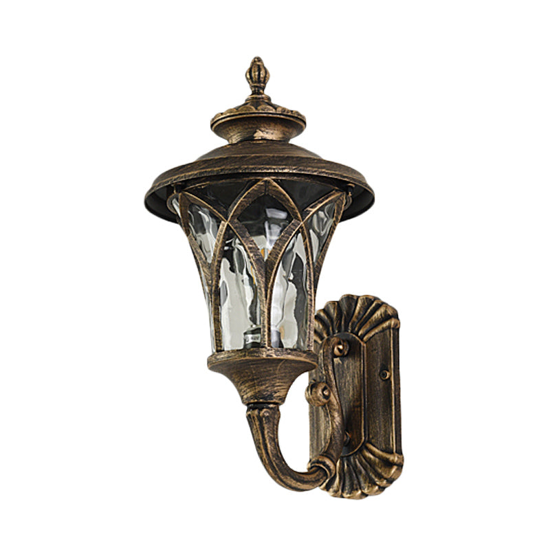 Arch Water Glass Wall Light Rural 1-Head Courtyard Wall Sconce Lighting Fixture in Black/Bronze