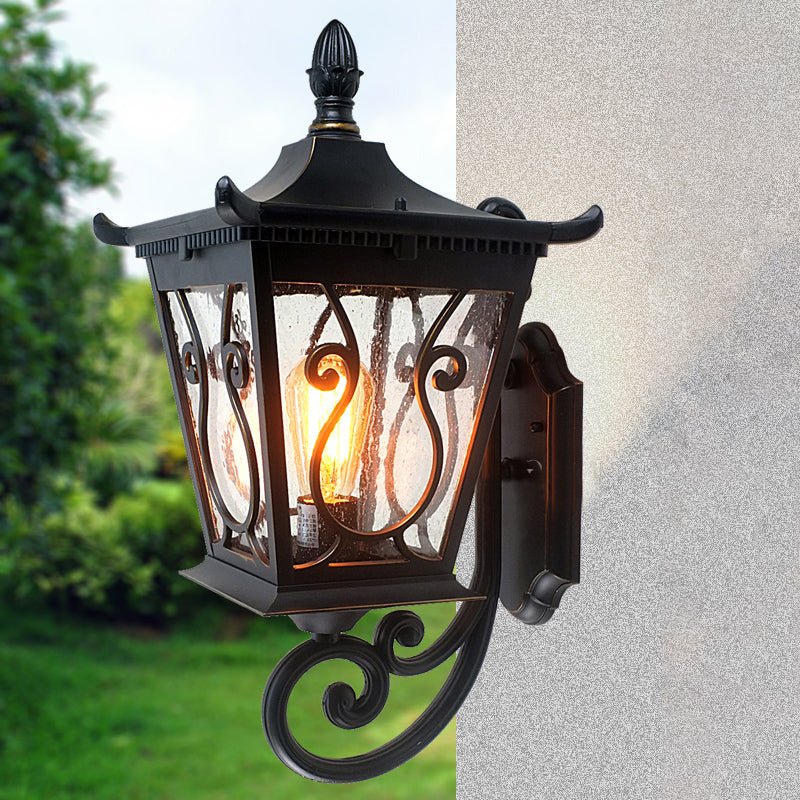 Birdcage Outdoor Wandlampe Lodge Klares Wasserglas einzelne helle schwarze Wandbeleuchtung nach oben/unten