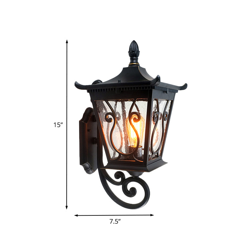 Birdcage Outdoor Wandlampe Lodge Klares Wasserglas einzelne helle schwarze Wandbeleuchtung nach oben/unten