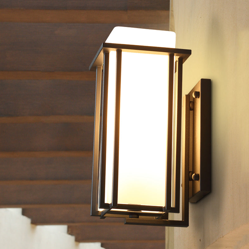 Black 1 Bulb Wall Mounted Lamp Vintage Frosted Glass Rectangle Wall Lighting Ideas with Metal Frame