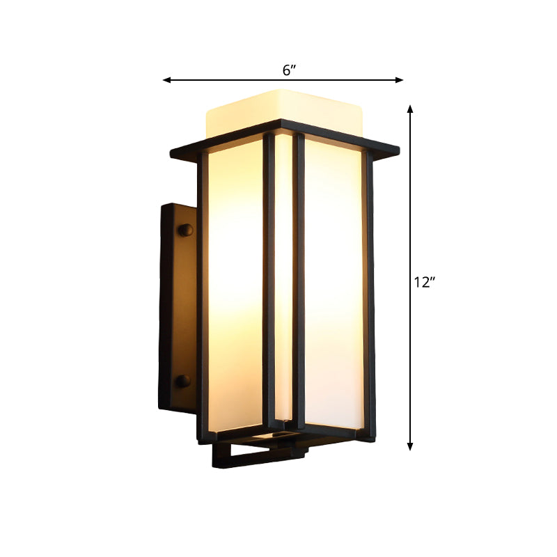 Black 1 Bulb Wall Mounted Lamp Vintage Frosted Glass Rectangle Wall Lighting Ideas with Metal Frame