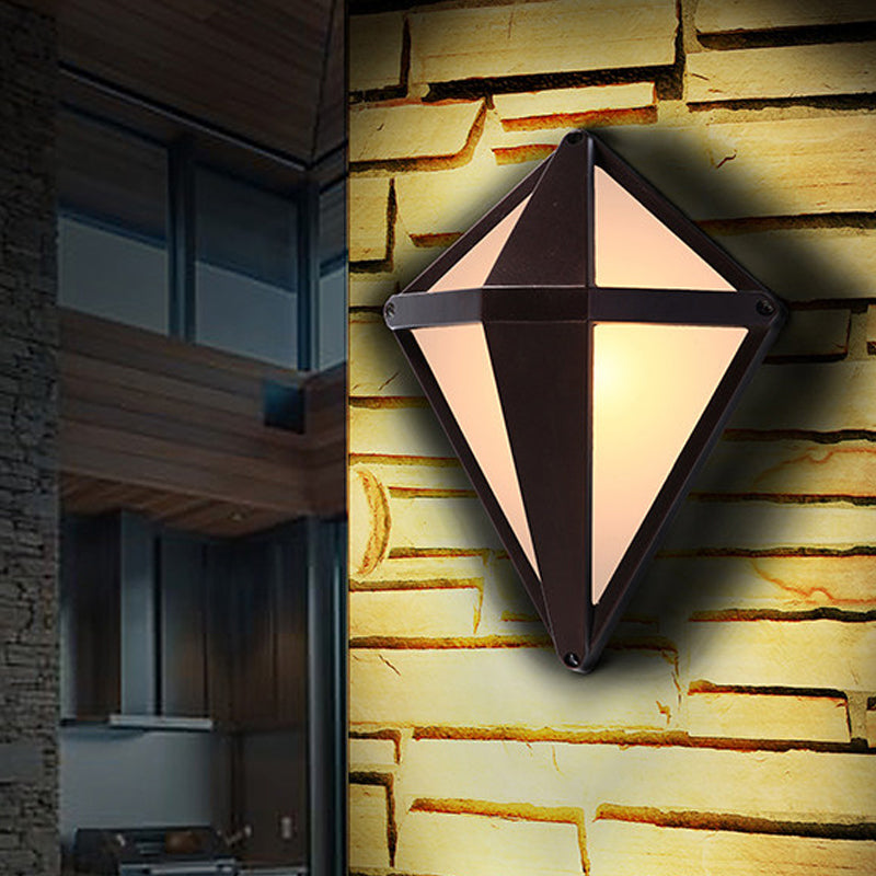 Donkere koffie Diamant/elliptische muur SCONCE Rustiek opaalglas 1 Licht balkon Wandverlichting