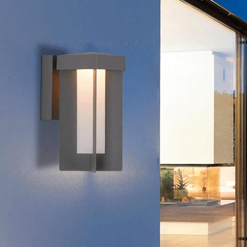 1 Bulb Rectangle Wall Light Traditional Gray Finish Aluminum Surface Wall Sconce with Cream Glass Shade
