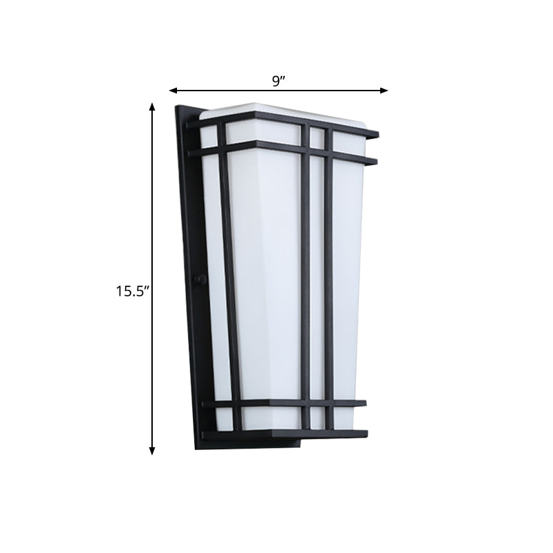 White Glass Trapezoid Flush Mount Wall Light Rustic 1 Light Patio Wall Lighting Ideas in Textured Black