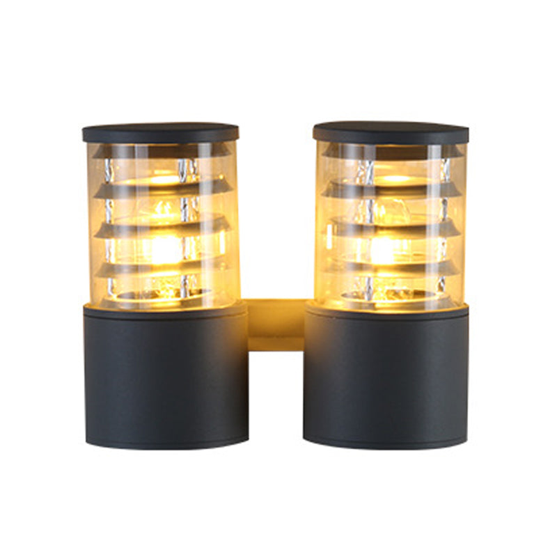 Cilindro Clear Glass Wall Light Sconce Country 2 luces Lámpara de pared al aire libre en gris con múltiples círculo interno