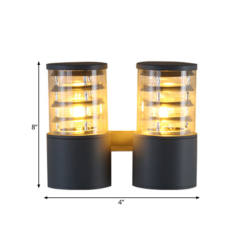 Cilindro Clear Glass Wall Light Sconce Country 2 luces Lámpara de pared al aire libre en gris con múltiples círculo interno
