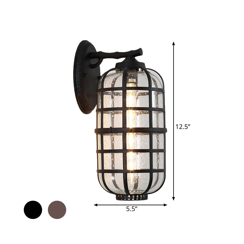 Lantern Courtyard Wall Mount Lamp Farmhouse Clear Bubble Glass 1 Bulb Black/Coffee Wall Lighting Ideas with Metal Cage