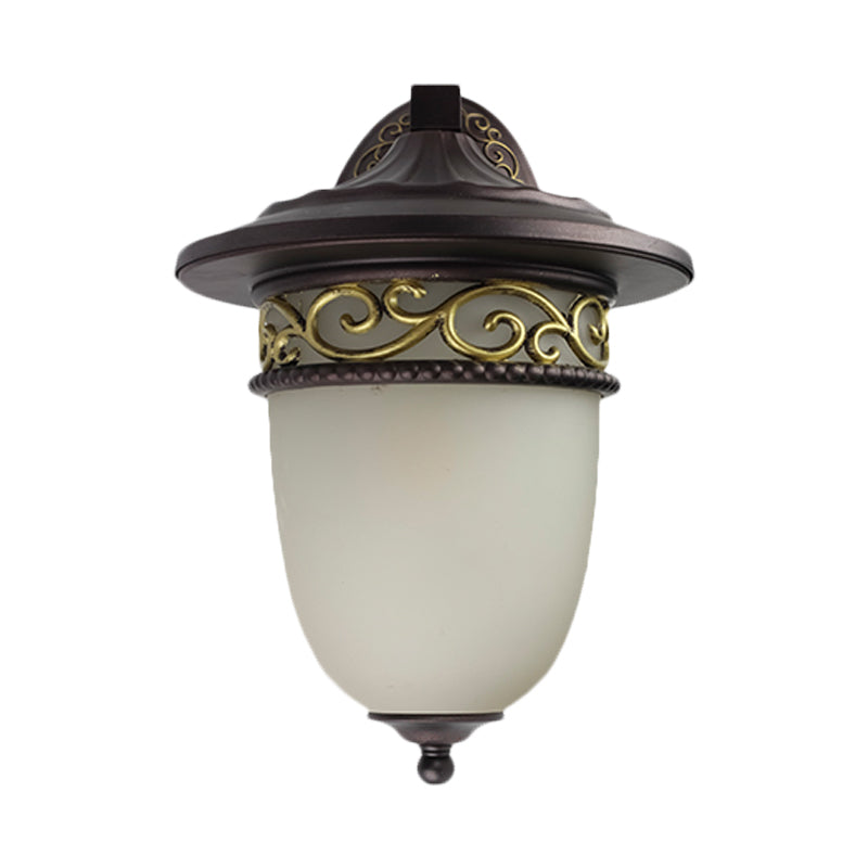 1-Head Wall Mount Light Rustic Elongated Dome Frosted Glass Wall Lamp in Black for Outdoor