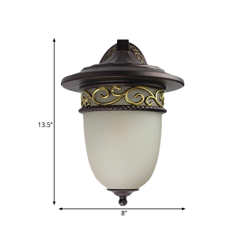 1-Head Wall Mount Light Rustic Elongated Dome Frosted Glass Wall Lamp in Black for Outdoor