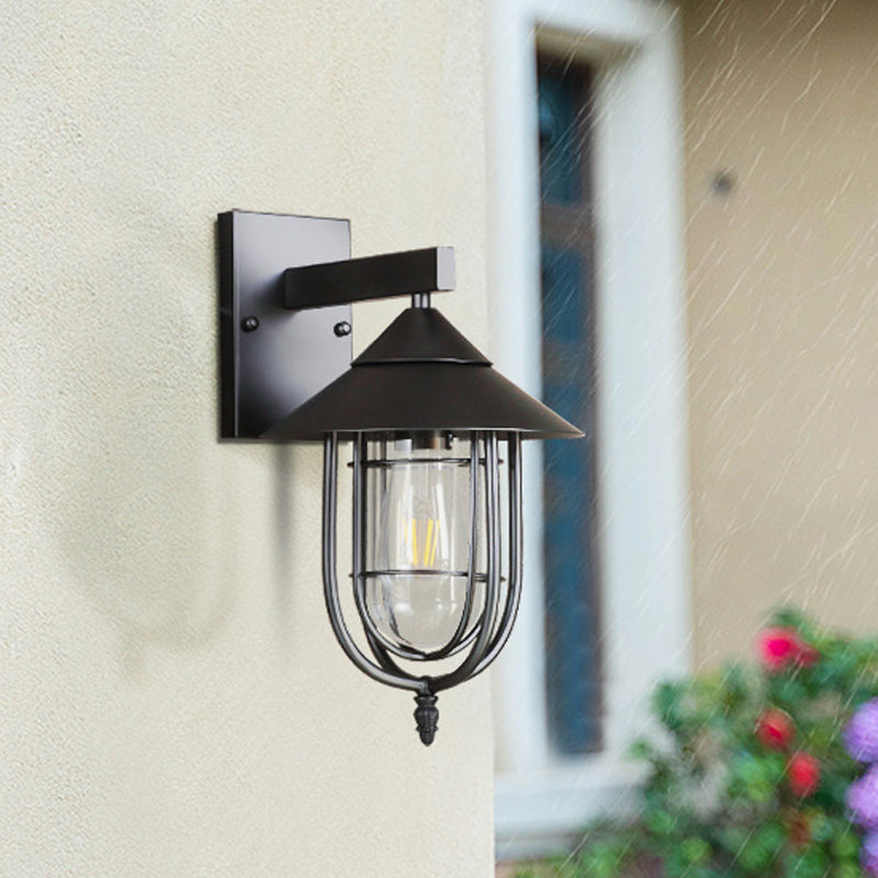 Verre transparent noir / bronze mur suspendu capsule lumineuse 1 lumière de style vintage de la lampe avec cage métallique